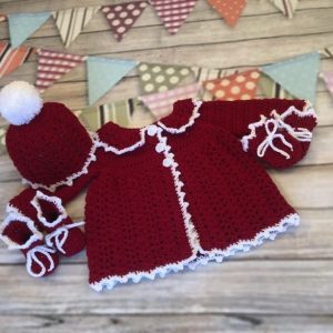 Newborn hand crocheted cardigan set