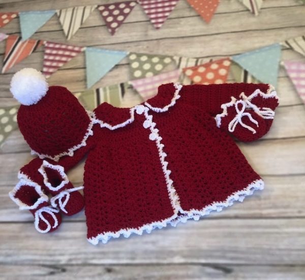 Newborn hand crocheted cardigan set