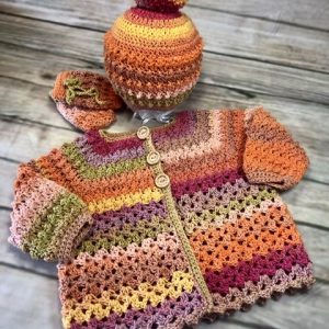 Bobble and Lace Patterned Cardigan Set.